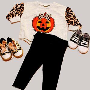 Baby Girl Leopard Pumpkin Onesie and leggings